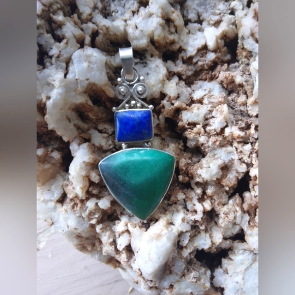 Source Unknown Jewelry - Lapis lazuli and malachite sterling silver necklace charm
